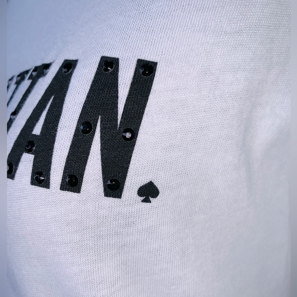 Kate Spade ‘Womanhattan’ Roll Sleeve T-Shirt White Sequined Size Medium - Picture 9 of 11